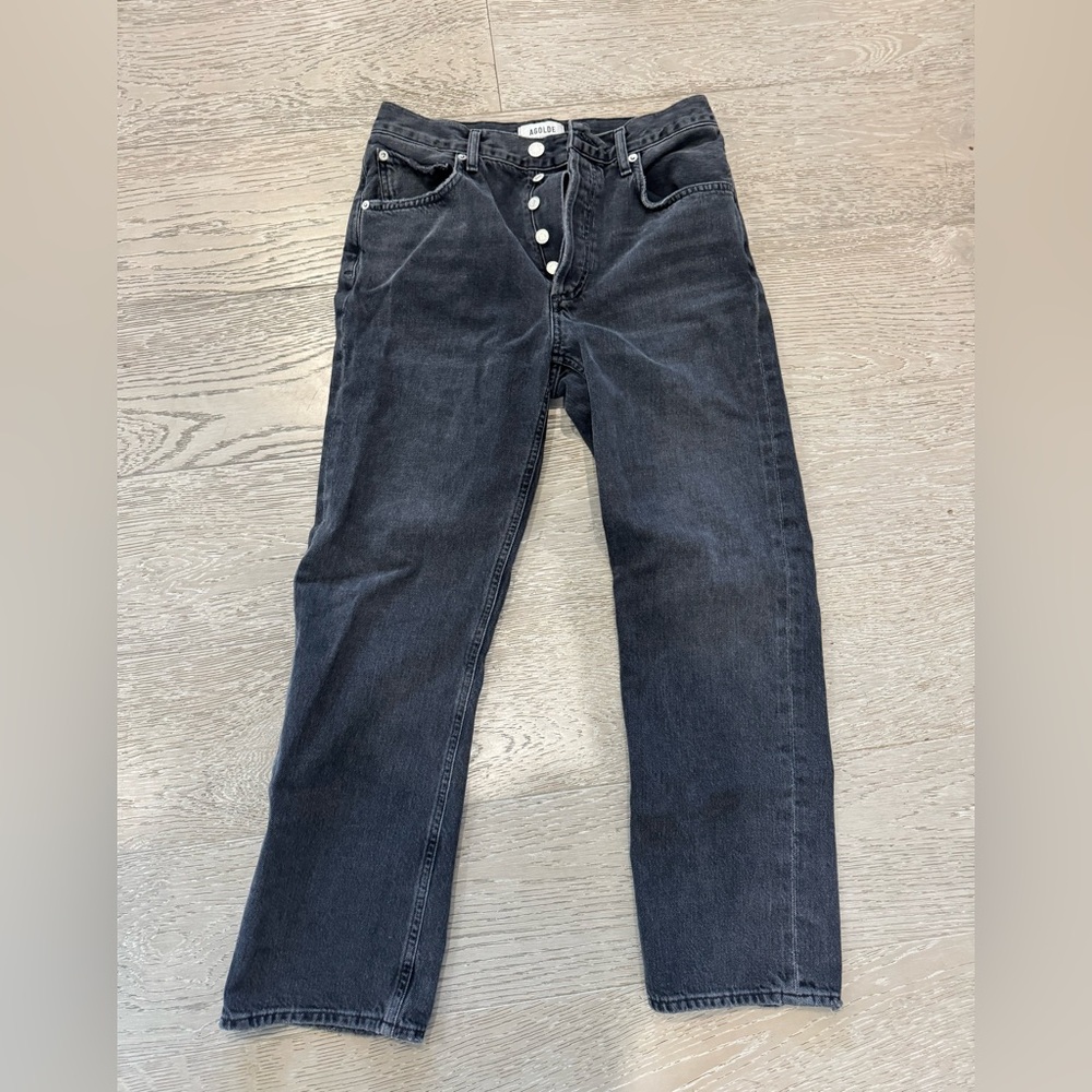 Agolde Ripley Mid Rise Straight Jeans Grey Black - Picture 2 of 4